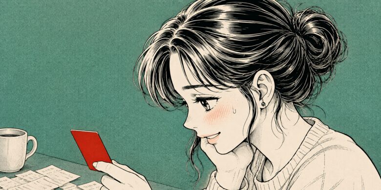 저녁 식탁에서 영수증 사이의 카드 한 장을 집어 든 사람